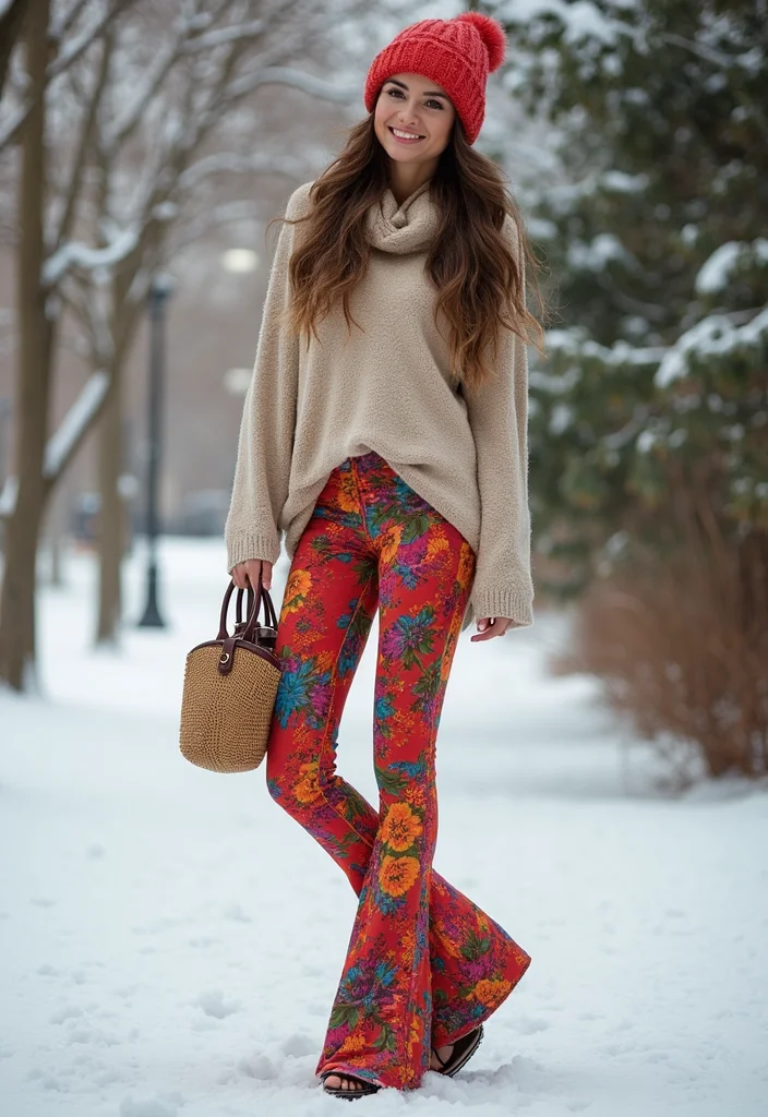 The Ultimate Guide to Flared Leggings Outfits: Stay Cozy and Stylish This Winter - 7. Color Pop: Brighten Up Winter Days