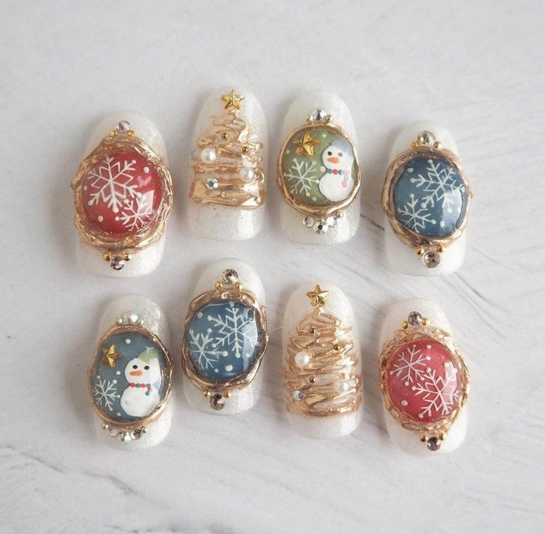 24 Glam Christmas Nail Designs That’ll Make You Shine Bright This Season! - 10. Vintage Christmas Ornaments 1