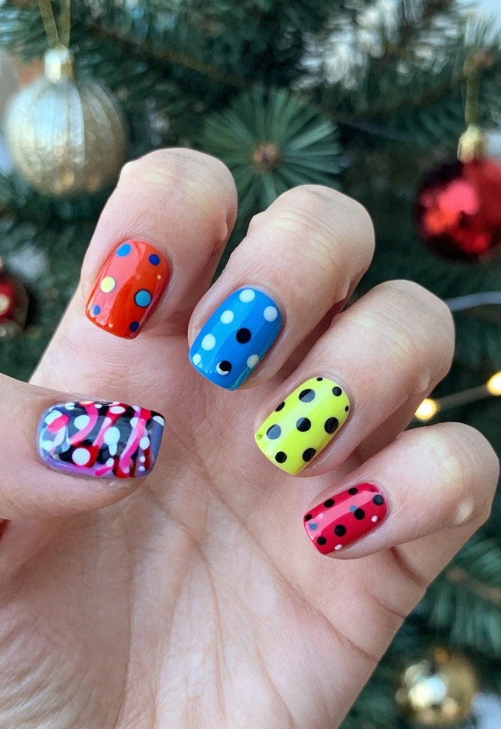 24 Glam Christmas Nail Designs That’ll Make You Shine Bright This Season! - 24. Bright Multicolor Nails 1