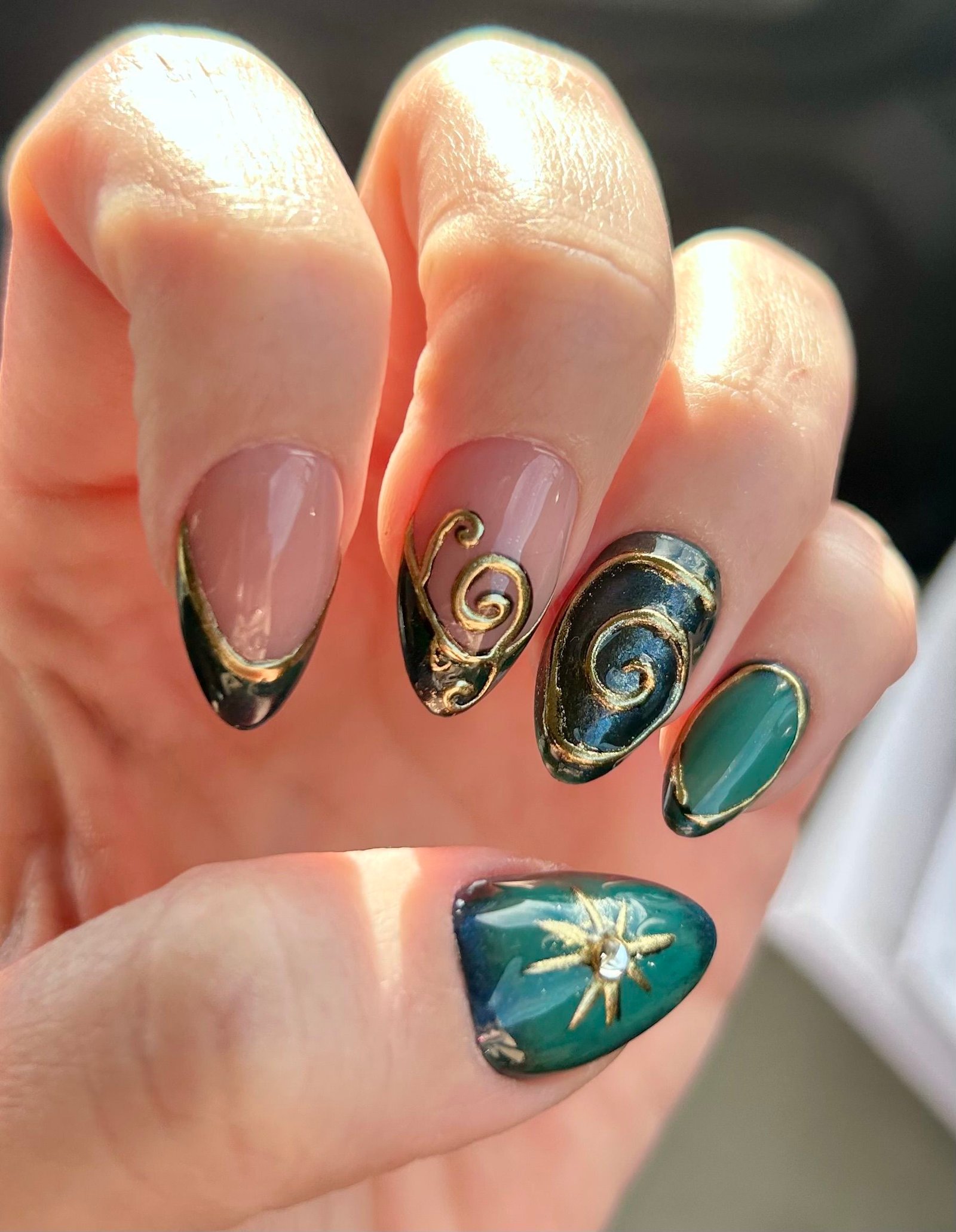 24 Glam Christmas Nail Designs That’ll Make You Shine Bright This Season! - 4. Elegant Green with Gold Accents 1