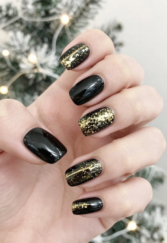 24 Glam Christmas Nail Designs That’ll Make You Shine Bright This Season! - 6. Chic Black and Gold 1