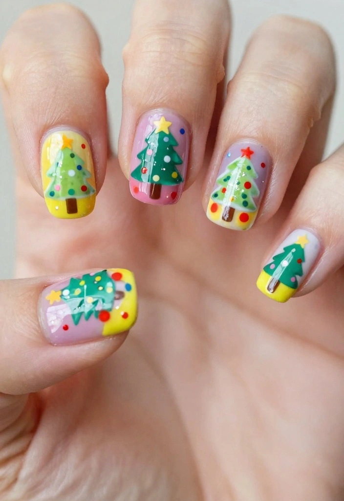 24 Glam Christmas Nail Designs That’ll Make You Shine Bright This Season! - 7. Whimsical Christmas Trees 1