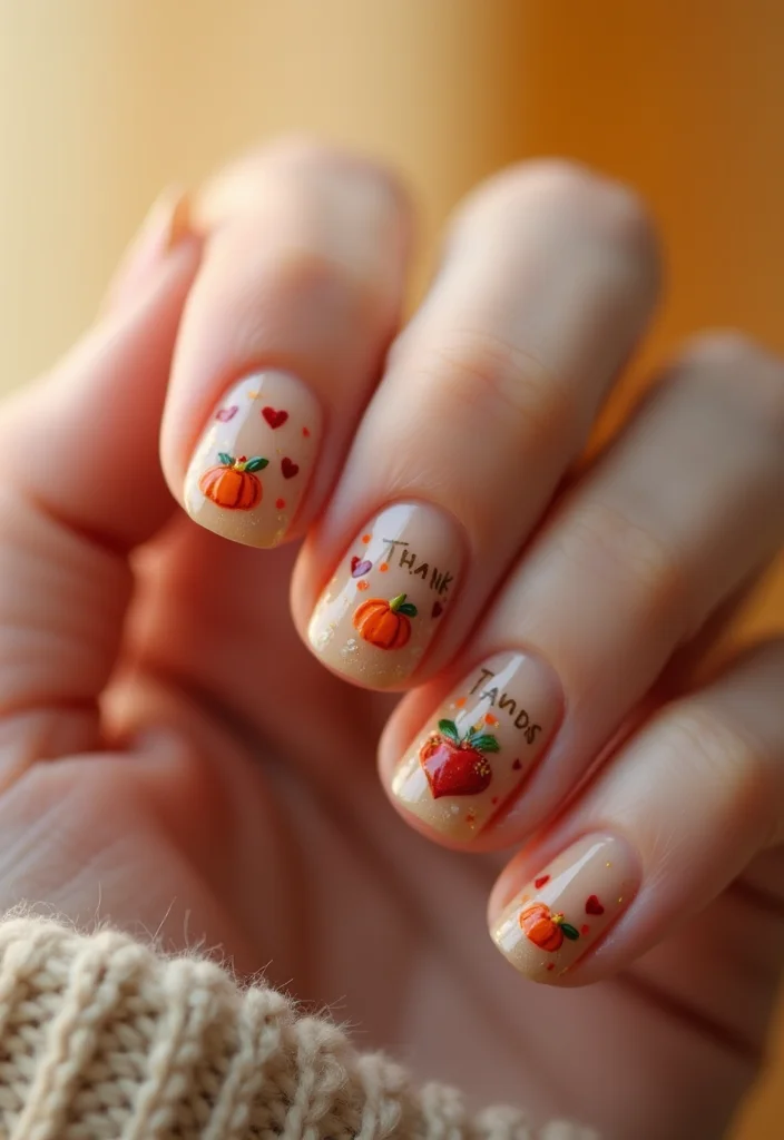24 Must-Try Thanksgiving Turkey Nail Designs for a Festive Touch! - 15. Thankful Heart Designs