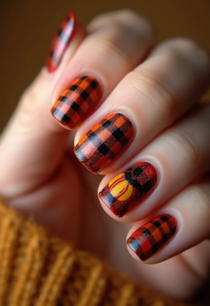 24 Must-Try Thanksgiving Turkey Nail Designs for a Festive Touch! - 17. Thanksgiving Plaid