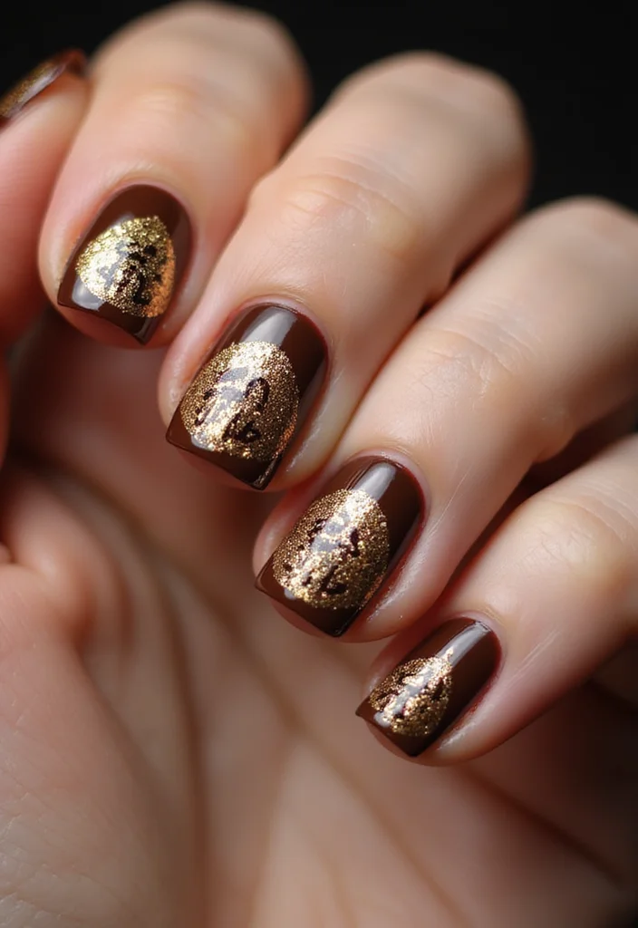 24 Must-Try Thanksgiving Turkey Nail Designs for a Festive Touch! - 8. Gold Glitter Turkey