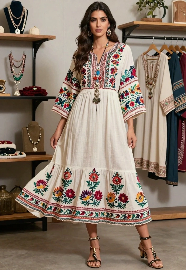 24 Stunning Modest Fashion Outfits for Wedding Guests (Wait Until You See #7!) - 10. Bohemian Vibes - The Embroidered Dress 1