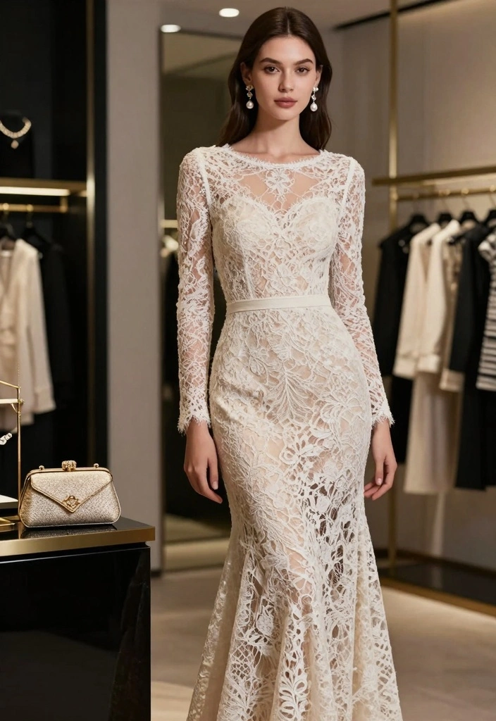 24 Stunning Modest Fashion Outfits for Wedding Guests (Wait Until You See #7!) - 14. Long Sleeve Lace Dress - Romantic Touch 1