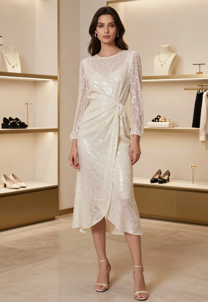 24 Stunning Modest Fashion Outfits for Wedding Guests (Wait Until You See #7!) - 23. Subtle Sequins - Sparkle with Modesty 1