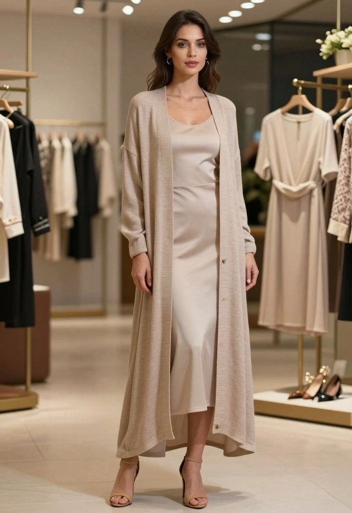 24 Stunning Modest Fashion Outfits for Wedding Guests (Wait Until You See #7!) - 8. Layered Elegance - The Maxi Cardigan 1