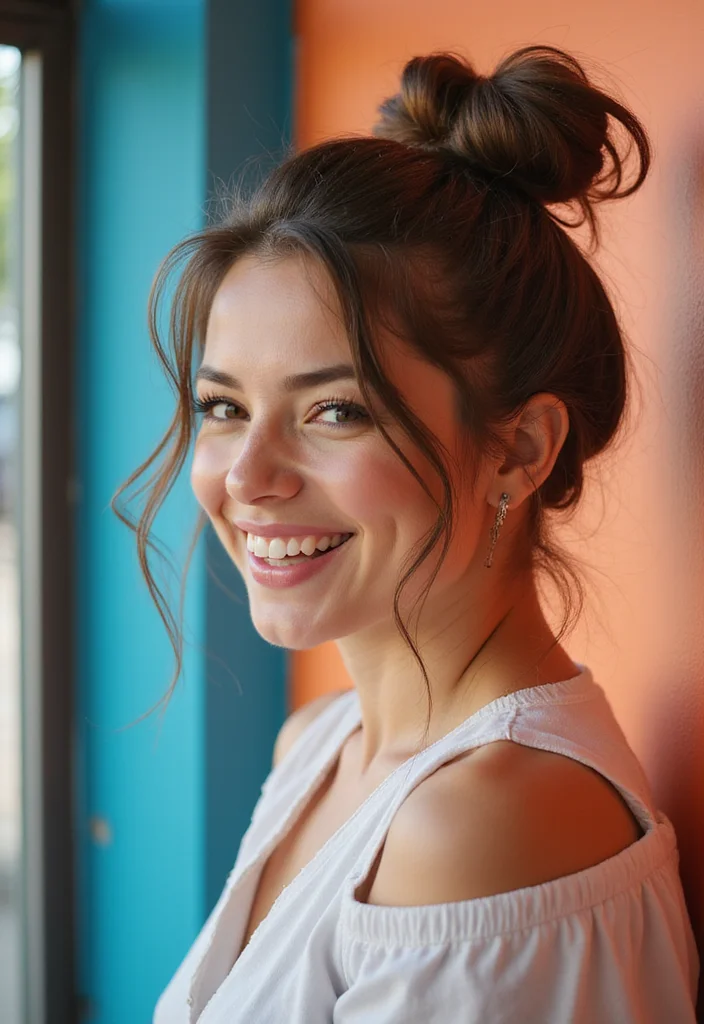 25 Effortless Medium Length Hairstyles You'll Wish You Tried Sooner! - 4. Messy Bun 1