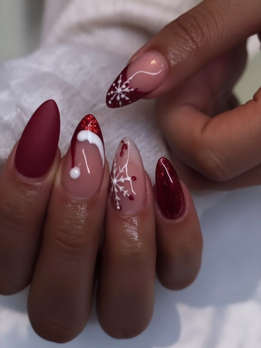 25 Glam 3D Christmas Nails to Get You in the Holiday Spirit! - 15. Holiday Themed French Nails 1