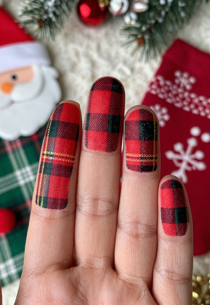 25 Glam 3D Christmas Nails to Get You in the Holiday Spirit! - 17. Classic Christmas Plaid 1