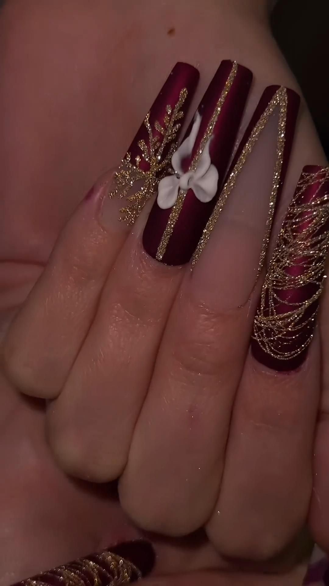 25 Glam 3D Christmas Nails to Get You in the Holiday Spirit! - 2. Festive Red and Gold 1