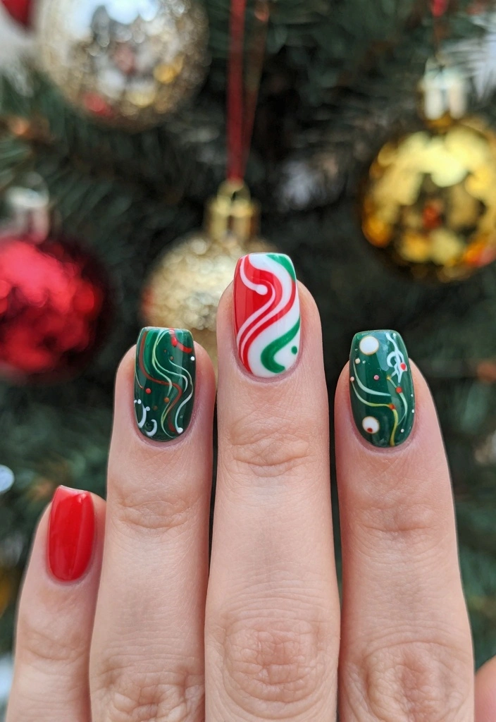 28 Stunning Boho Christmas Nails You Need to Try This Holiday Season (Number 7 Is a Showstopper!) - 15. Retro Swirls in Holiday Colors 1