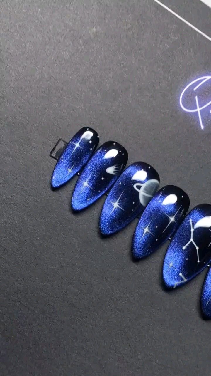 28 Stunning Boho Christmas Nails You Need to Try This Holiday Season (Number 7 Is a Showstopper!) - 22. Starry Night Design 1