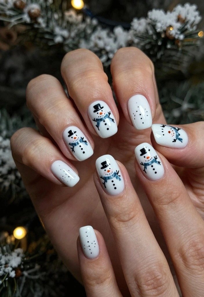 28 Stunning Boho Christmas Nails You Need to Try This Holiday Season (Number 7 Is a Showstopper!) - 28. Snowman Nail Art 1