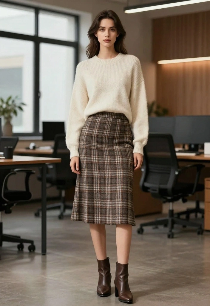 11 Simple Outfit Ideas Aesthetic for the Office That Will Make Your Boss Take Notice! - 4. Skirt and Sweater Combo 1
