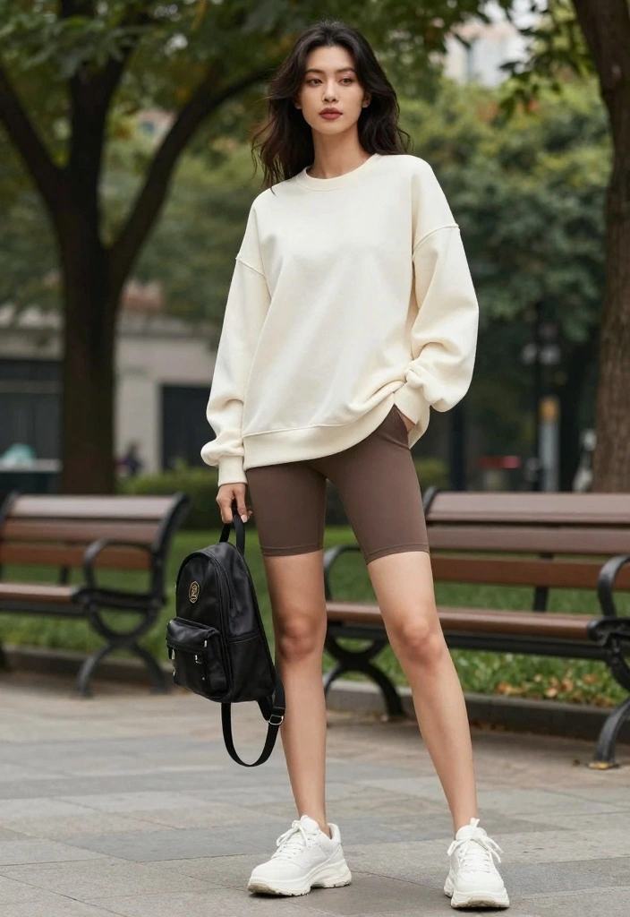 12 Casual Baddie Outfit Ideas That Are Perfect for Any Occasion! - 9. Comfy Sweatshirt & Bike Shorts 1