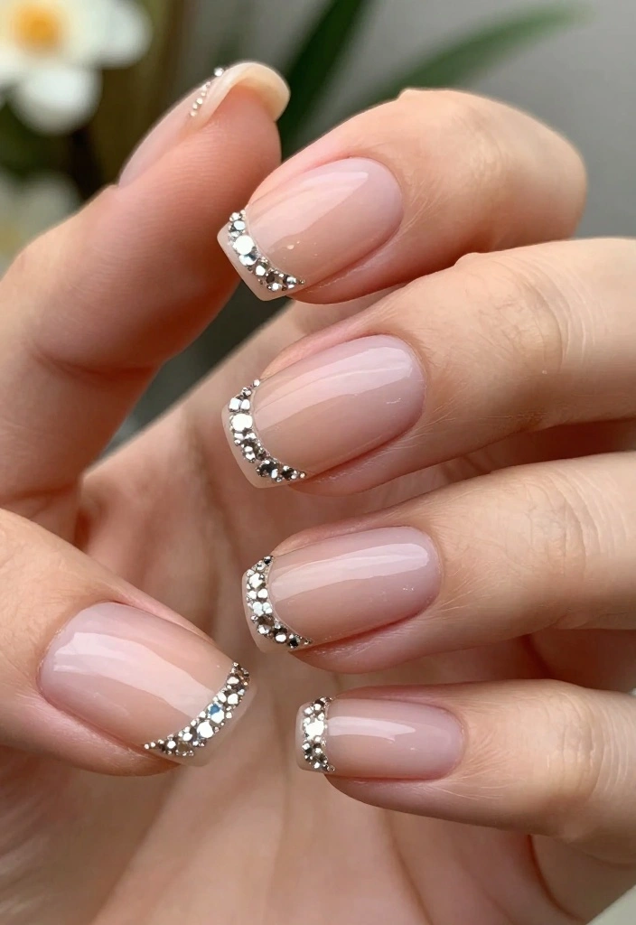 12 Chic Nude Nail Designs With Rhinestones That Are Perfect for Any Occasion! - 1. Classic Nude with Rhinestone Tips 1