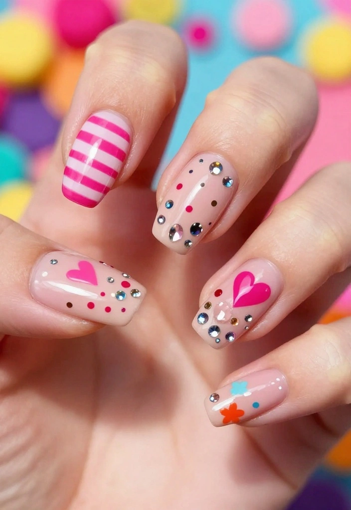 12 Chic Nude Nail Designs With Rhinestones That Are Perfect for Any Occasion! - 11. Mixed Rhinestone Patterns 1