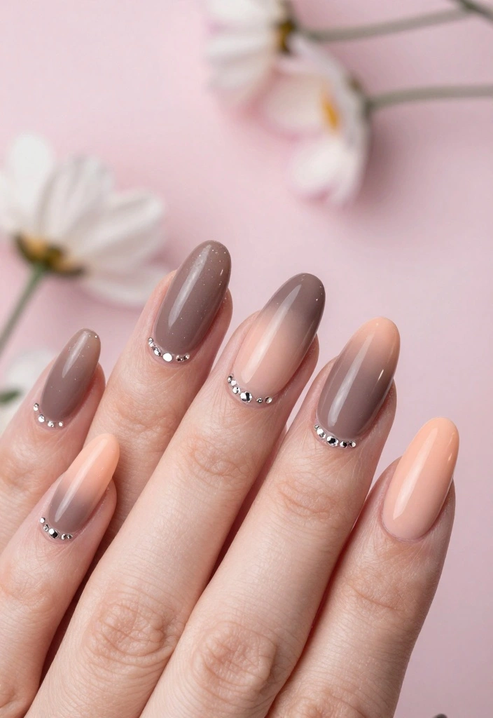 12 Chic Nude Nail Designs With Rhinestones That Are Perfect for Any Occasion! - 2. Ombre Nude with Rhinestone Accents 1