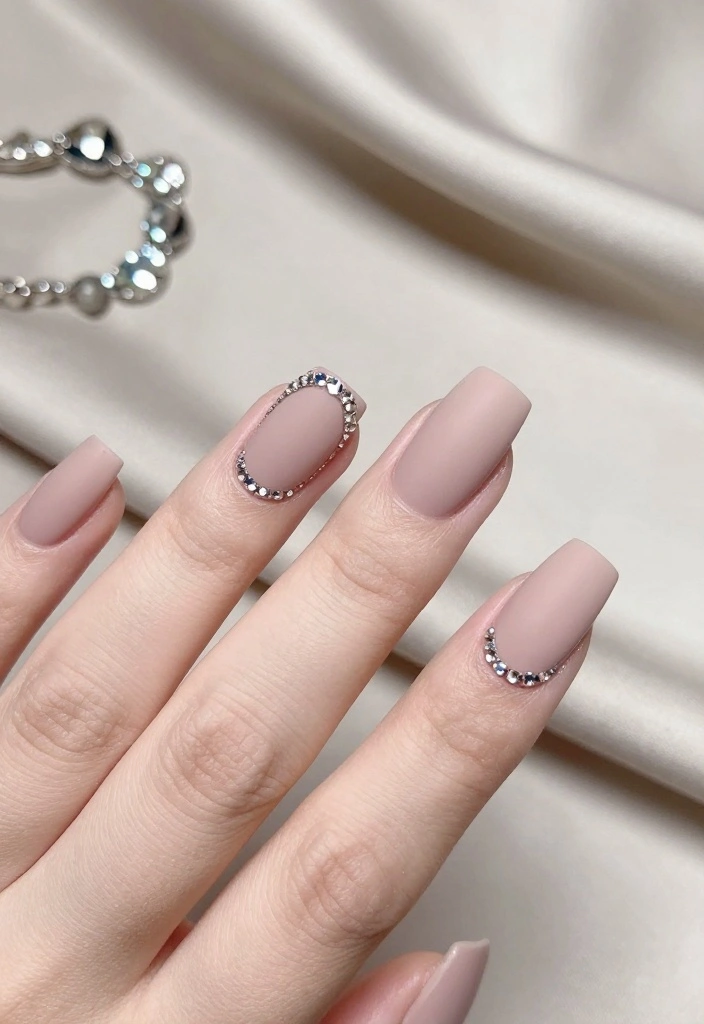 12 Chic Nude Nail Designs With Rhinestones That Are Perfect for Any Occasion! - 3. Matte Nude with Shiny Rhinestones 1