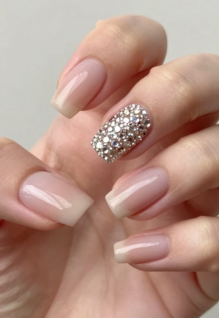 12 Chic Nude Nail Designs With Rhinestones That Are Perfect for Any Occasion! - 7. Accent Nail with Rhinestones 1