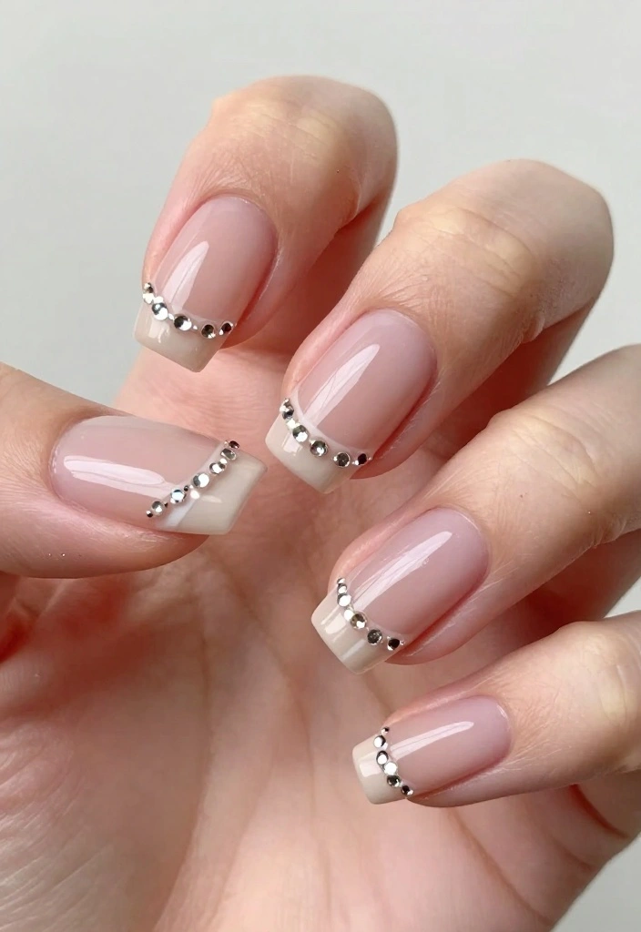 12 Chic Nude Nail Designs With Rhinestones That Are Perfect for Any Occasion! - 8. Rhinestone Stripes on Nude 1