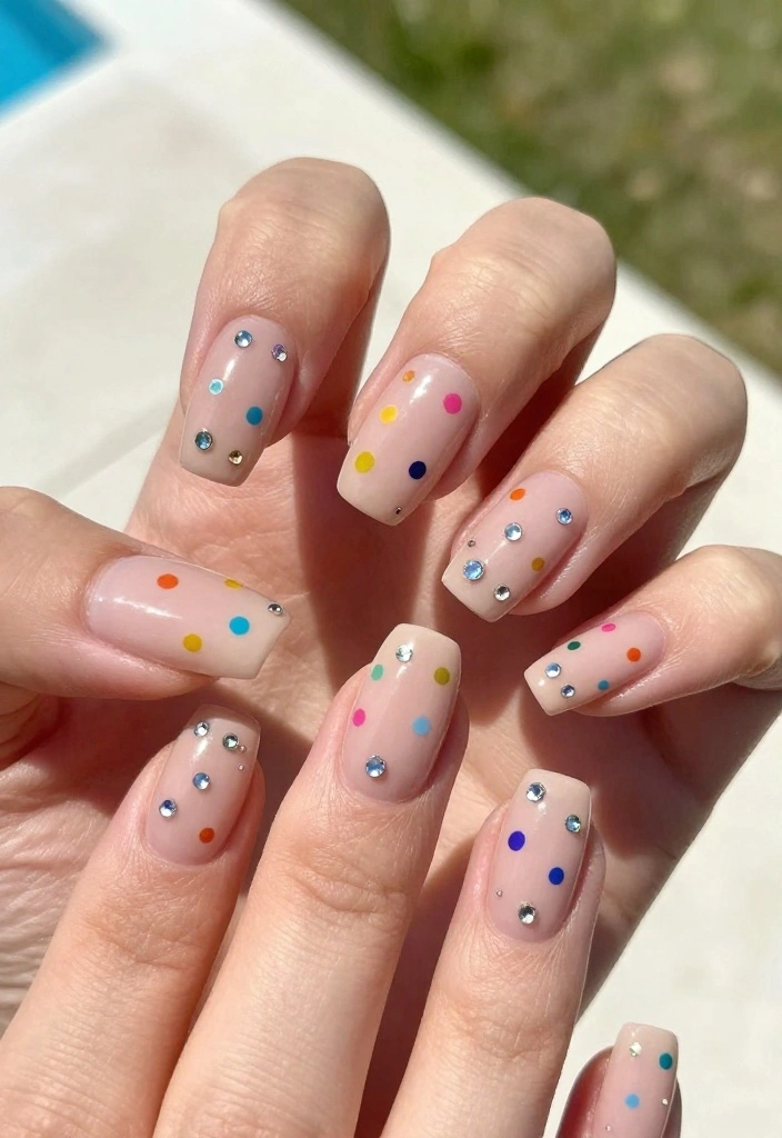 12 Chic Nude Nail Designs With Rhinestones That Are Perfect for Any Occasion! - 9. Rhinestone Dots on Nude 1