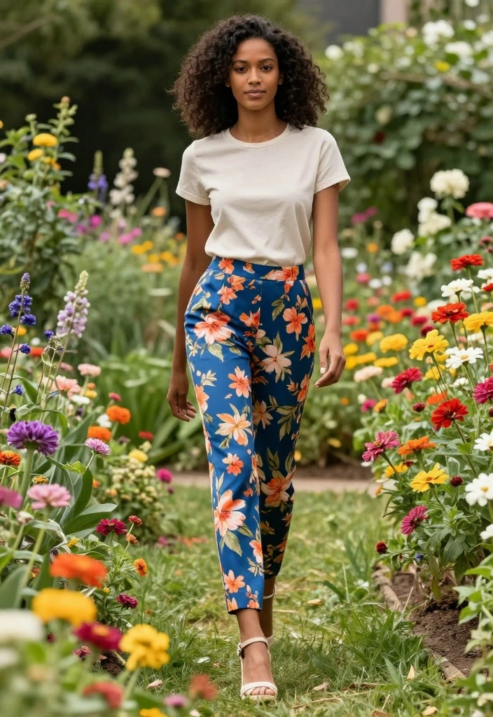 12 Effortlessly Chic Summer Outfits That Will Make You Look Stunning! - 11. Statement Floral Pants with a Simple Top 1