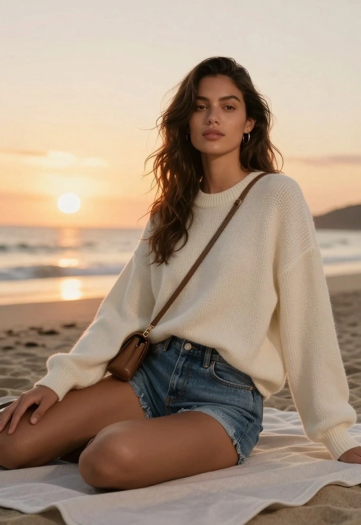 12 Effortlessly Chic Summer Outfits That Will Make You Look Stunning! - 4. Cozy Oversized Sweater with Denim Shorts 1