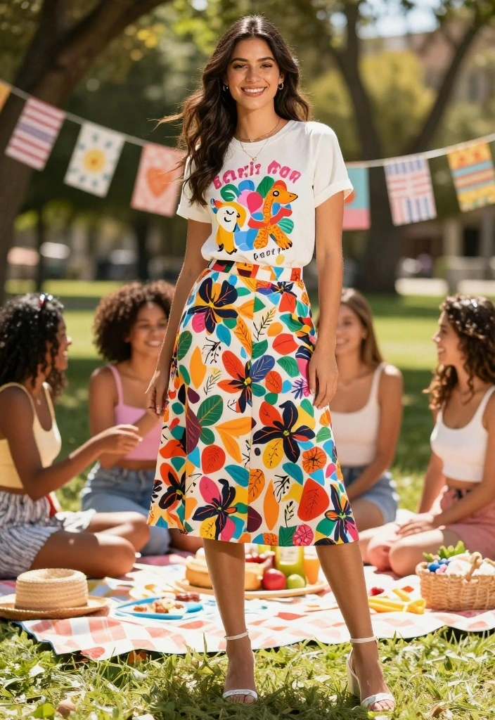 12 Effortlessly Chic Summer Outfits That Will Make You Look Stunning! - 6. Playful Skirt with Graphic Tee 1