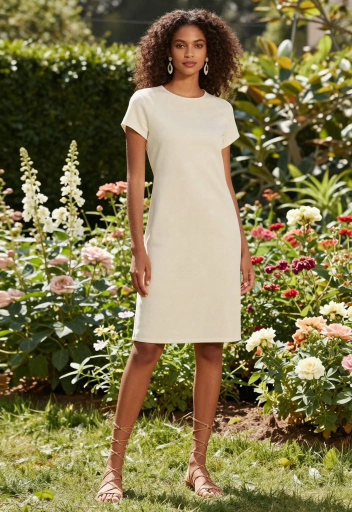 12 Effortlessly Chic Summer Outfits That Will Make You Look Stunning! - 7. Simple Shift Dress with Gladiator Sandals 1