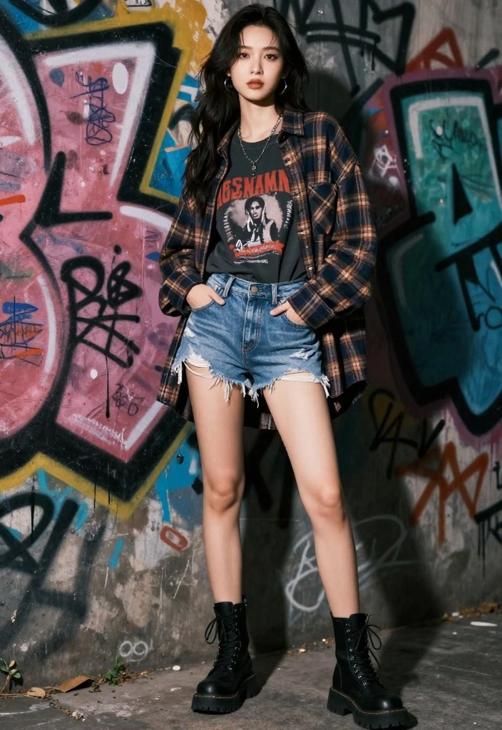 12 Grunge Outfit Ideas for Women That Will Make You the Queen of Edgy Style! - 1. Oversized Flannel and Band Tees 1