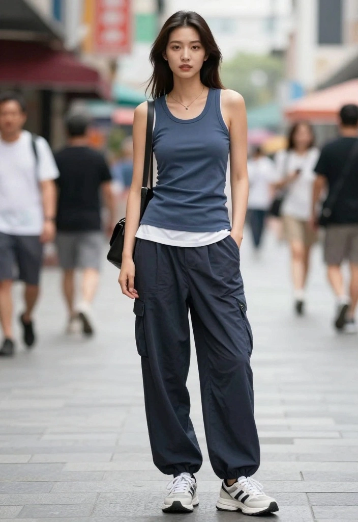 12 Summer Streetwear Outfits for Women That Will Keep You Cool and Stylish! - 7. Layered Tank Tops with Baggy Trousers 1