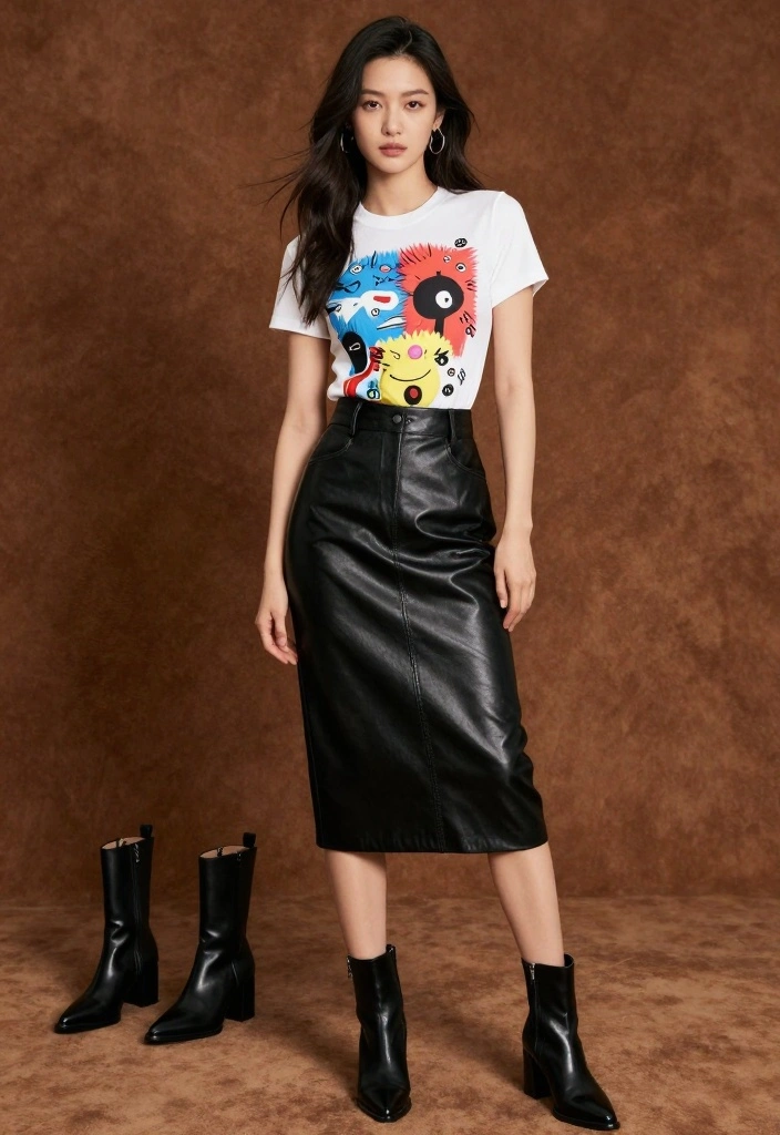 13 Effortless Back to School Looks That Will Make You the Trendsetter in Class! - 5. Graphic Tee and Leather Skirt 1