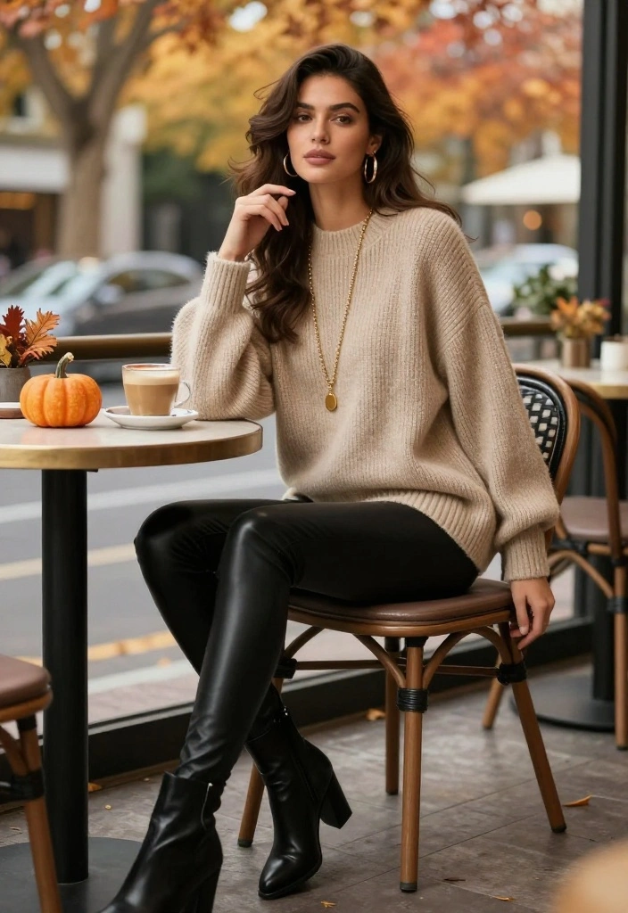 13 Everyday Fall Street Style Outfits for Women (Get Ready to Copy #11!) - 1. Cozy Knits and Leather Leggings 1