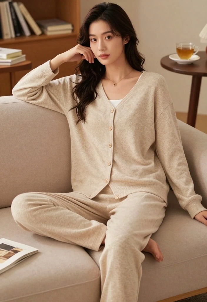14 Comfortable Yet Chic Aesthetic Outfit Ideas You Need to Try Now! - 14. Lounge Set with Cardigan 1