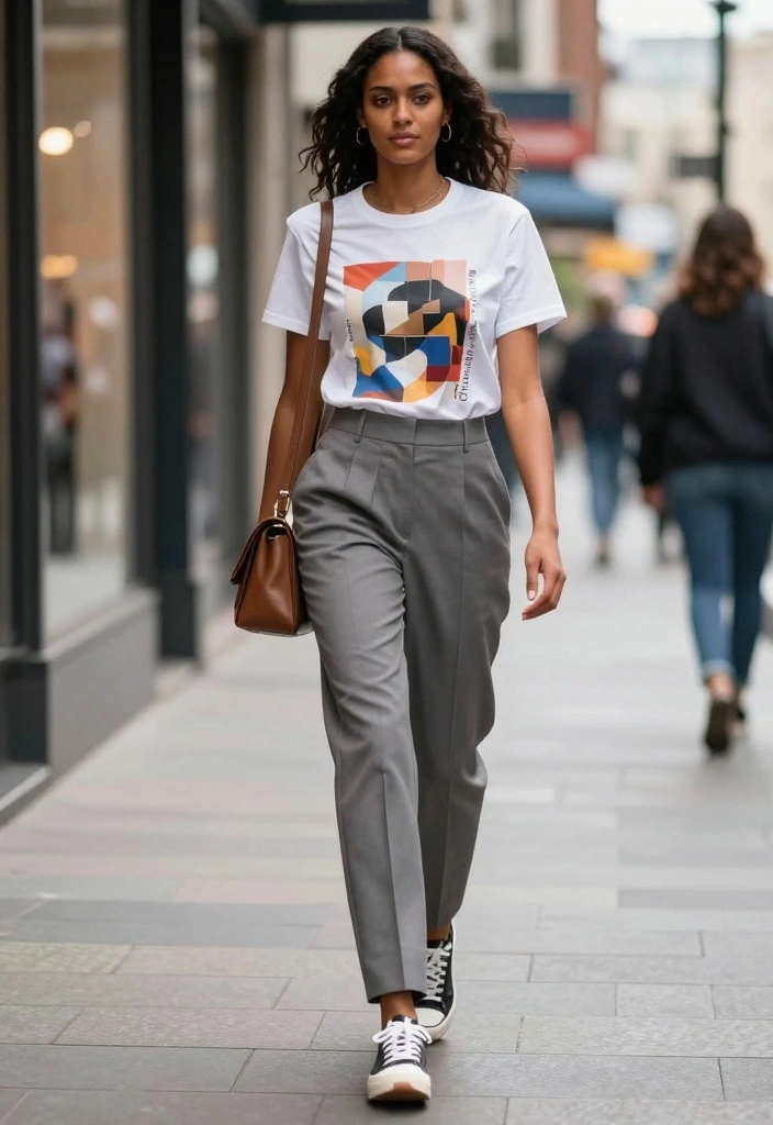 14 Comfortable Yet Chic Aesthetic Outfit Ideas You Need to Try Now! - 3. Tailored Trousers and a T-Shirt 1