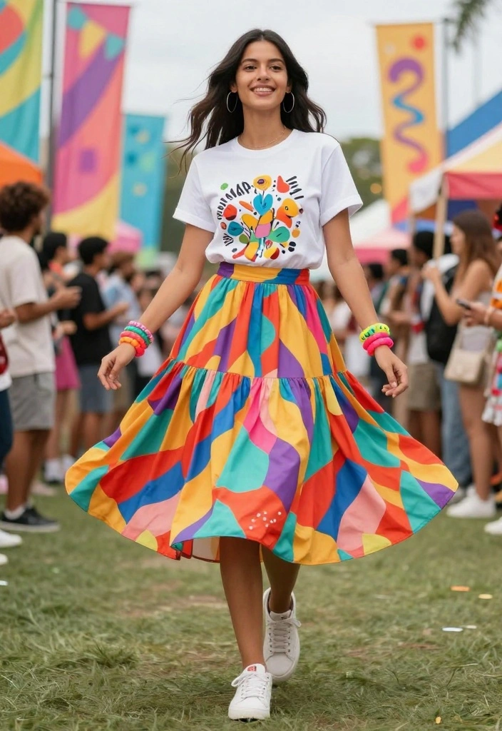 14 Comfortable Yet Chic Aesthetic Outfit Ideas You Need to Try Now! - 5. Midi Skirt and Graphic Tee 1