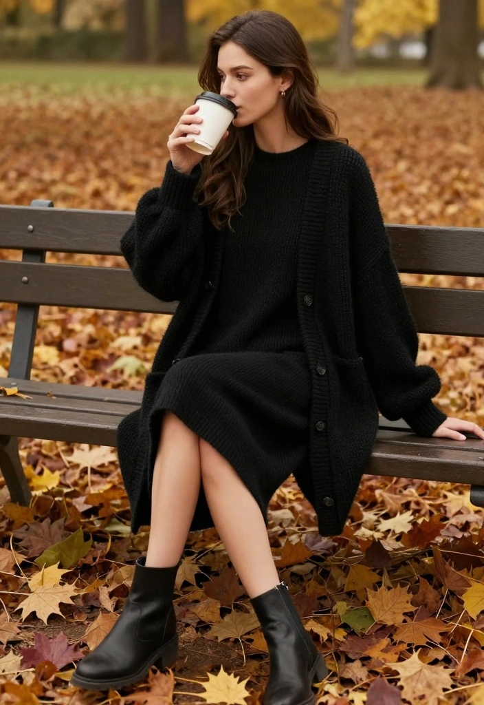 14 Comfortable Yet Chic Aesthetic Outfit Ideas You Need to Try Now! - 8. Knit Dress with Chunky Cardigan 1