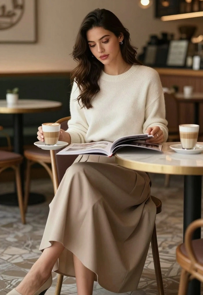 14 Comfy Casual Outfits for Women with Tips That Make You Look Fabulous! - 11. Midi Skirt with Sweater 1