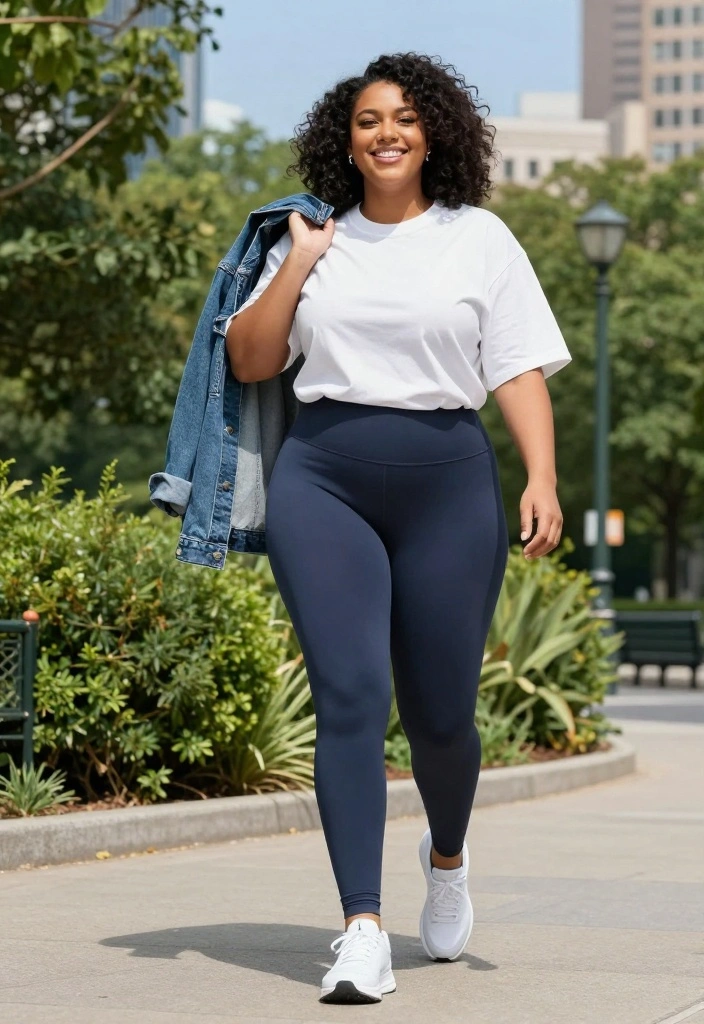 14 Curvy Outfit Ideas That Are Sure to Turn Heads (Warning: #5 Is a Showstopper!) - 7. Sporty Chic with Leggings and Oversized Tee 1