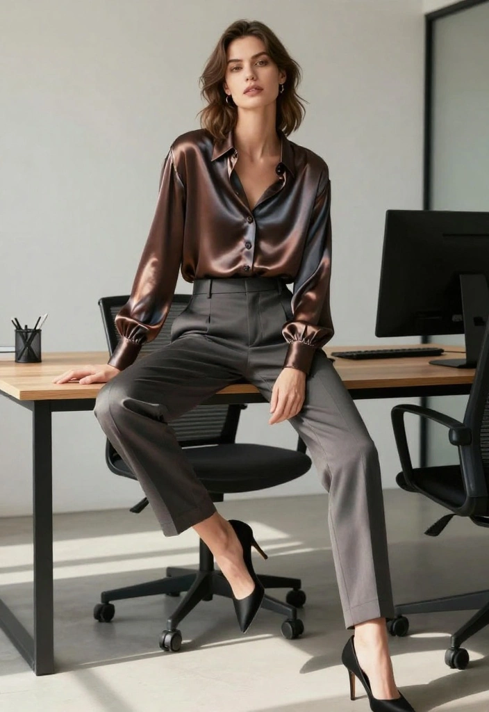 14 Elegant Work Outfits Women Will Love to Wear (You Won't Believe #6!) - 8. Elegant Trousers and Silk Blouse 1