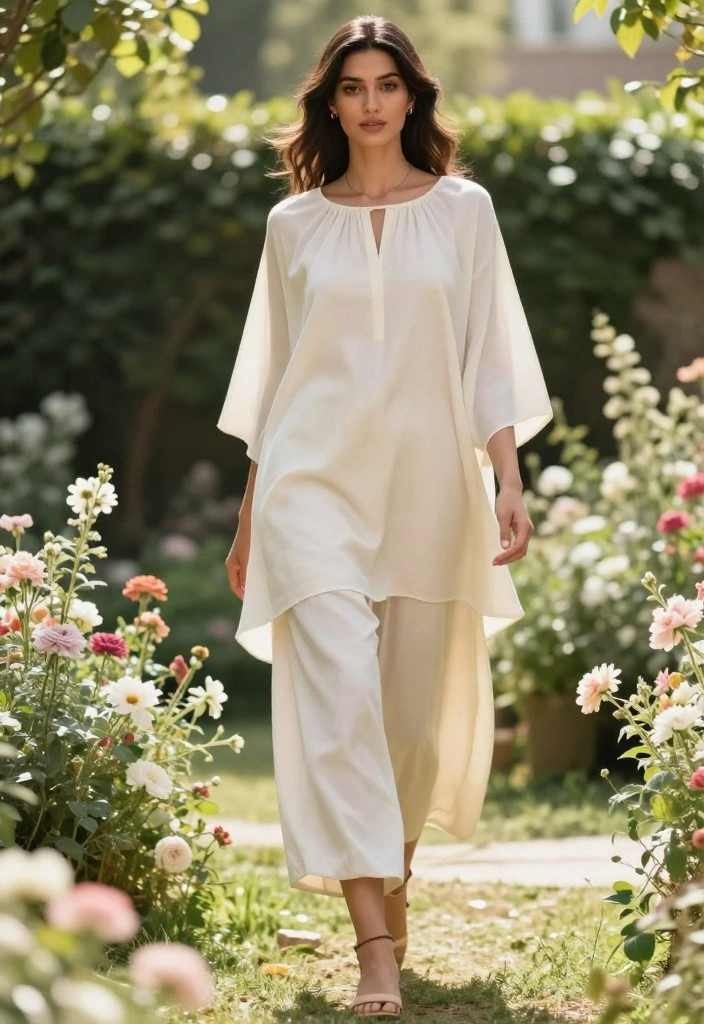 14 Fashionable Modest Casual Outfits Aesthetic for a Laid-Back Look! - 14. Flowy Tunic with Wide-Leg Culottes 1