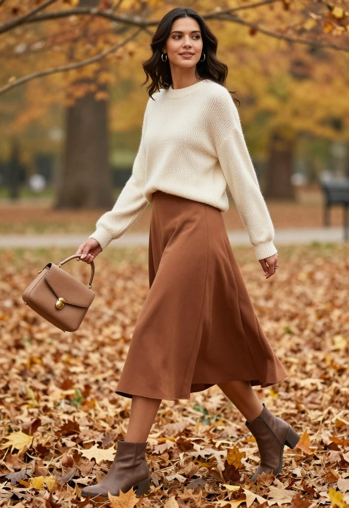 14 Must-Have Casual Fall Outfits for Women You’ll Absolutely Adore! - 5. Chic Midi Skirt with Cozy Sweater 1