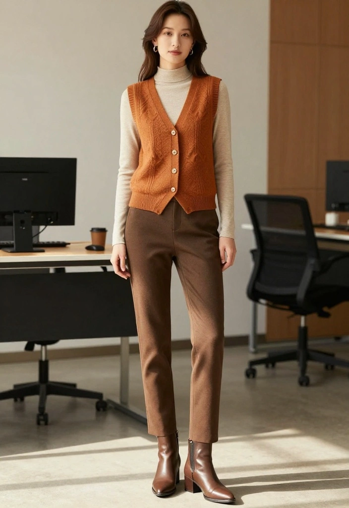 14 Stylish Winter Work Outfits That Will Make You the Talk of the Office! - 10. Warm Vest with a Long-Sleeved Top 1