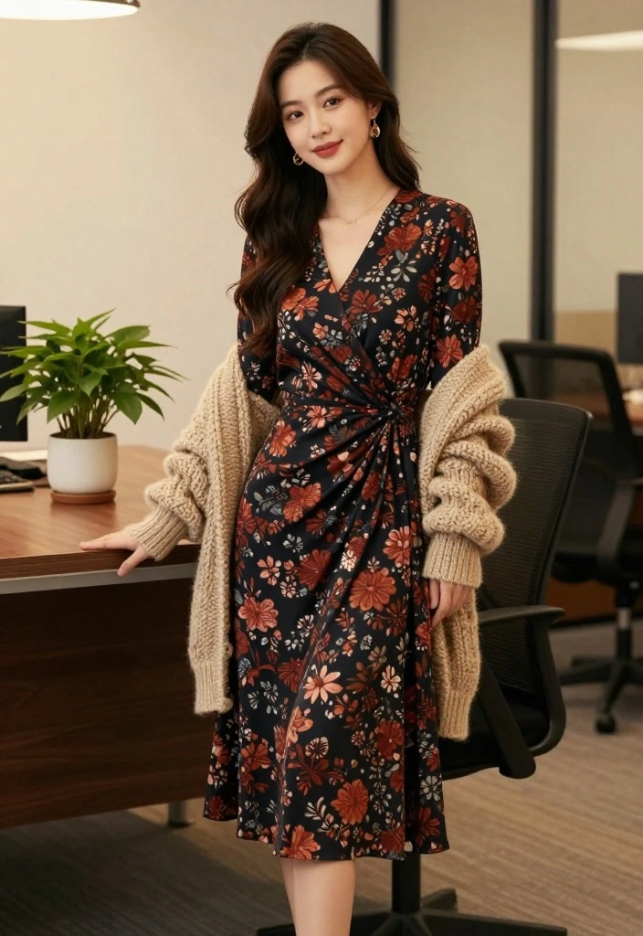 14 Stylish Winter Work Outfits That Will Make You the Talk of the Office! - 2. Midi Dress with Cozy Cardigans 1