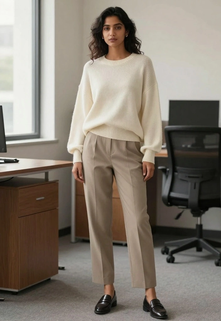 14 Stylish Winter Work Outfits That Will Make You the Talk of the Office! - 3. Tailored Trousers with an Oversized Sweater 1