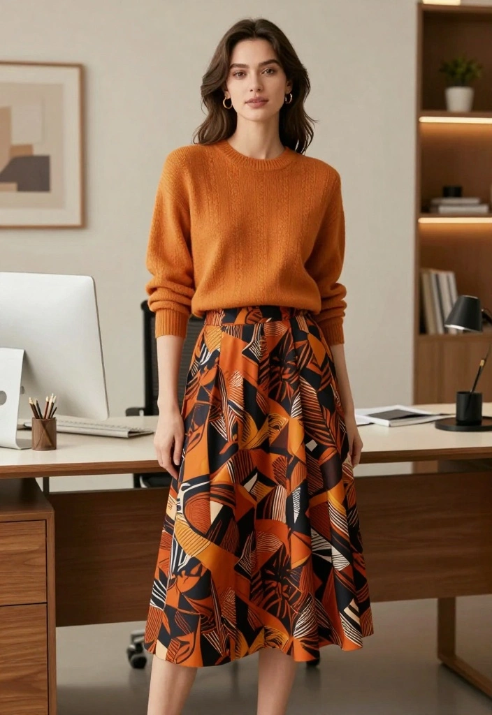 14 Stylish Winter Work Outfits That Will Make You the Talk of the Office! - 6. Statement Skirt with a Classic Sweater 1